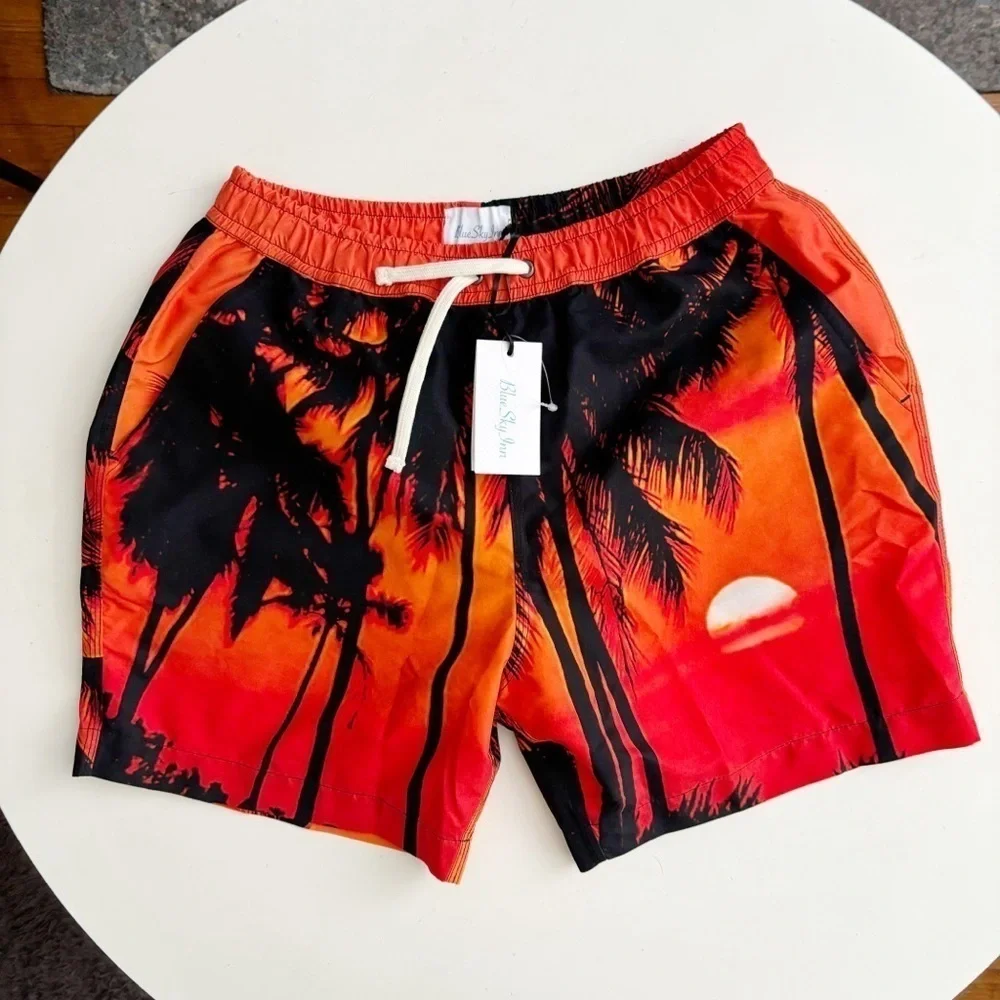 BLUE SKY INN Men’s 6” Sunset Palms Swim Trunks Size Small New Lined